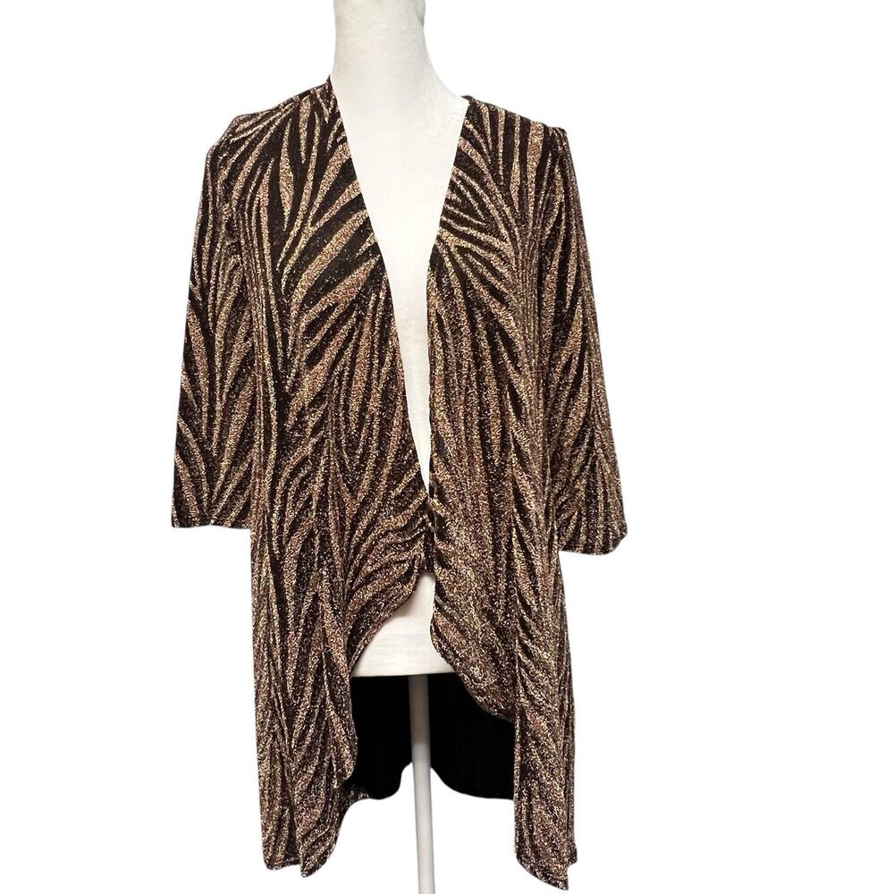 VTG R&M RICHARDS Waterfall Front Kimono Cardigan Metallic Animal Print Zebra 6